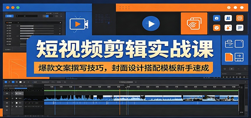 短视频剪辑实战课：爆款文案撰写技巧，封面设计搭配模板新手速成-优优云网创