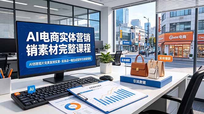 AI电商实体营销素材完整课程，AI创意短片完美复刻实景，实体店一键生成宣传引流短视频-优优云网创