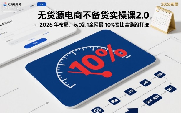 无货源电商不备货实操课2.0，2026年布局，从0到1全网最低10%费比全链路打法【更新26年6月16日】-优优云网创