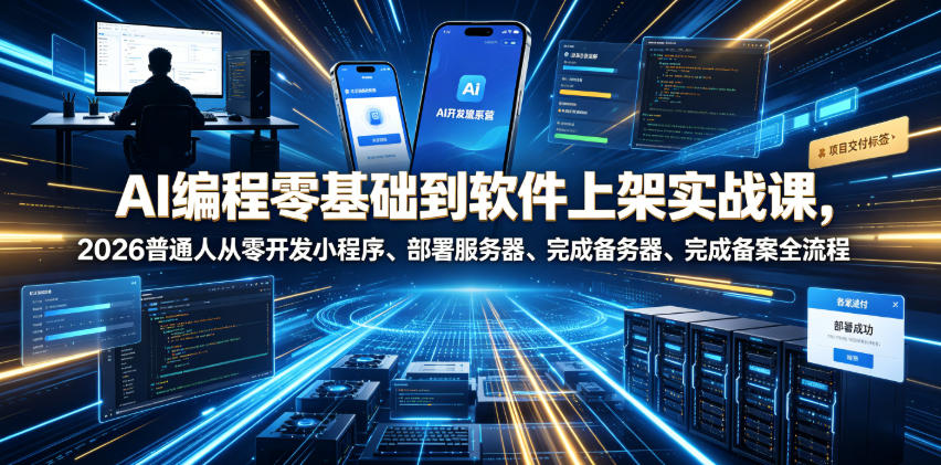 AI编程零基础到软件上架实战课，2026普通人从零开发小程序、部署服务器、完成备案全流程项目落地教程-优优云网创