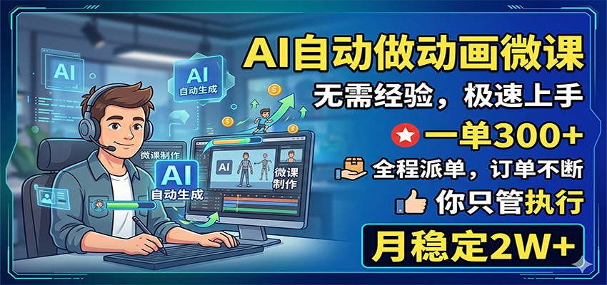 AI自动做动画微课,一单300+,全程派单,你只管执行,月稳定2W+-优优云网创