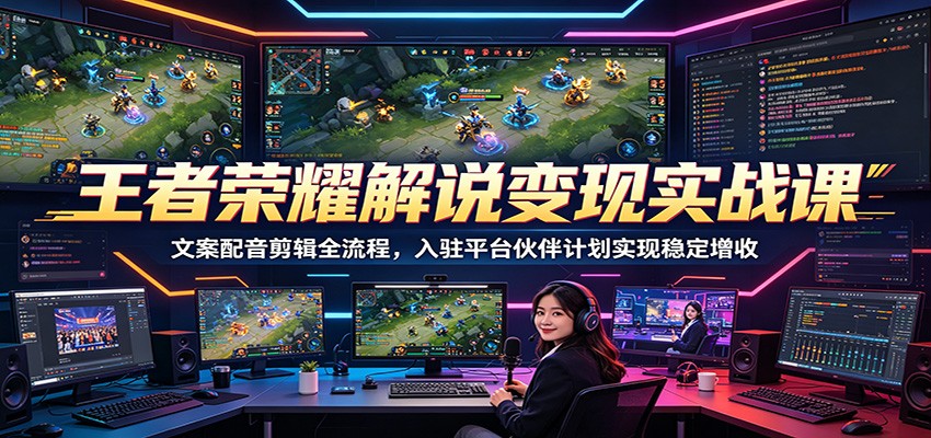 王者荣耀解说变现实战课：文案配音剪辑全流程，入驻平台伙伴计划实现稳定增收-优优云网创