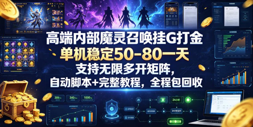高端内部魔灵召唤挂G打金,单机稳定50-80一天,支持无限多开矩阵,自动脚本+完整教程,全程包回收【揭秘】-优优云网创