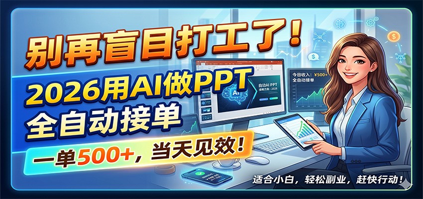 别再盲目打工了!2026用AI做PPT全自动接单,一单5张+,当天见效!-优优云网创