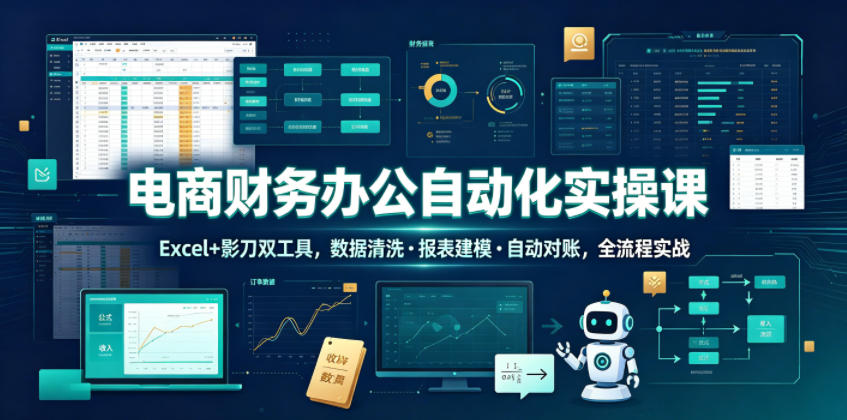 电商财务办公自动化实操课，Excel+影刀双工具，数据清洗・报表建模・自动对账，全流程实战-优优云网创