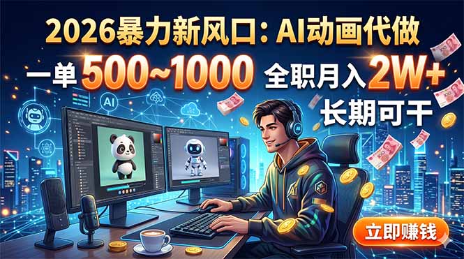 2026暴力新风口:AI动画代做,一单500~1000,全职月入2W+,长期可干-优优云网创
