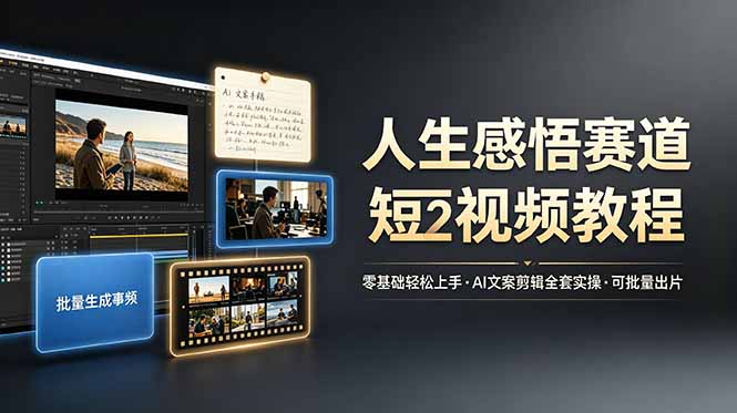 人生感悟赛道短视频教程，零基础轻松上手，AI文案剪辑全套实操可批量出片-优优云网创
