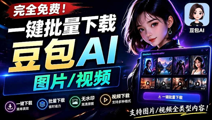 Github最新发布！一键批量下载豆包AI无水印图片/视频，简单易用，自动解析提示词-优优云网创