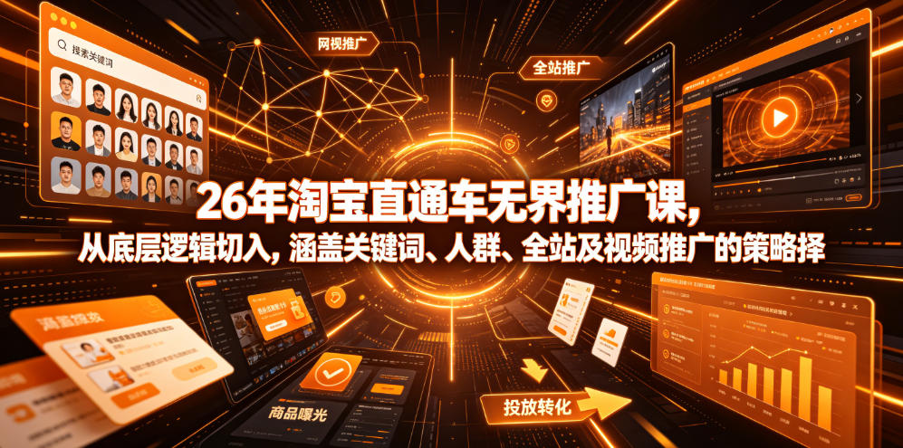 26年淘宝直通车无界推广课，从底层逻辑切入，涵盖关键词、人群、全站及视频推广的策略选择-优优云网创