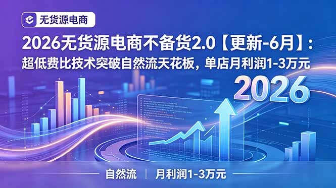 2026无货源电商不备货2.0【更新-6月】：超低费比技术突破自然流天花板，单店月利润1-3万元-优优云网创