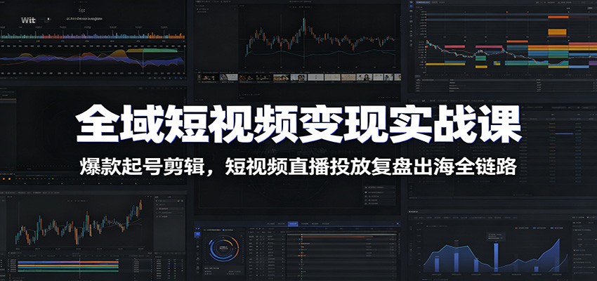 全域短视频变现实战课：爆款起号剪辑，短视频直播投放复盘出海全链路-优优云网创