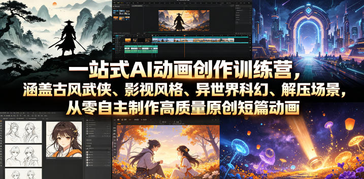 一站式AI动画创作训练营,涵盖古风武侠、影视风格、异世界科幻、解压场景,从零自主制作高质量原创短篇动画-优优云网创