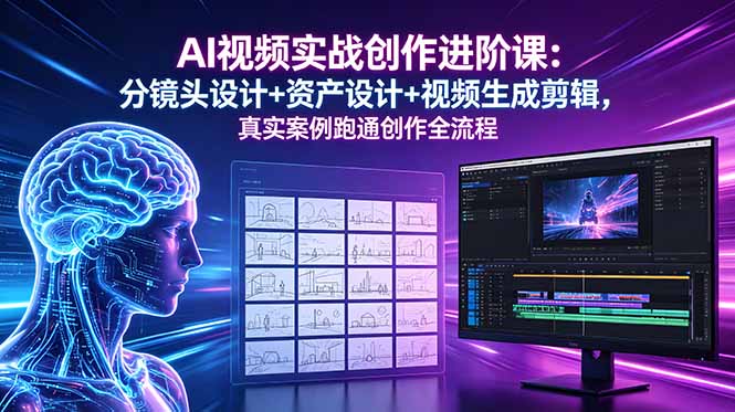 AI视频实战创作进阶课:分镜头设计+资产设计+视频生成剪辑,真实案例跑通创作全流程-优优云网创