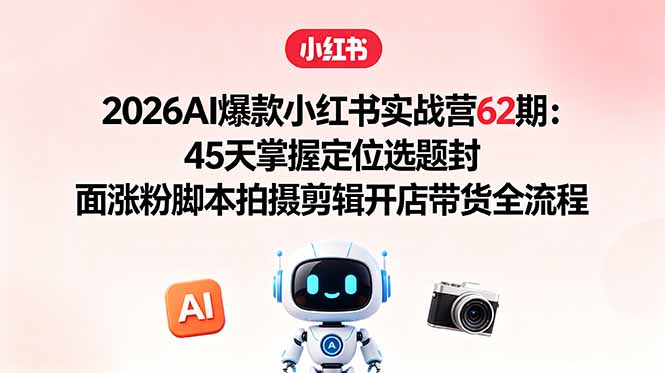 2026AI爆款小红书实战营62期:45天掌握定位选题封面涨粉脚本拍摄剪辑开店带货全流程-优优云网创