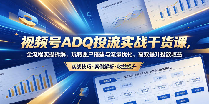 视频号ADQ投流实战干货课,全流程实操拆解,玩转账户搭建与流量优化,高效提升投放收益-优优云网创