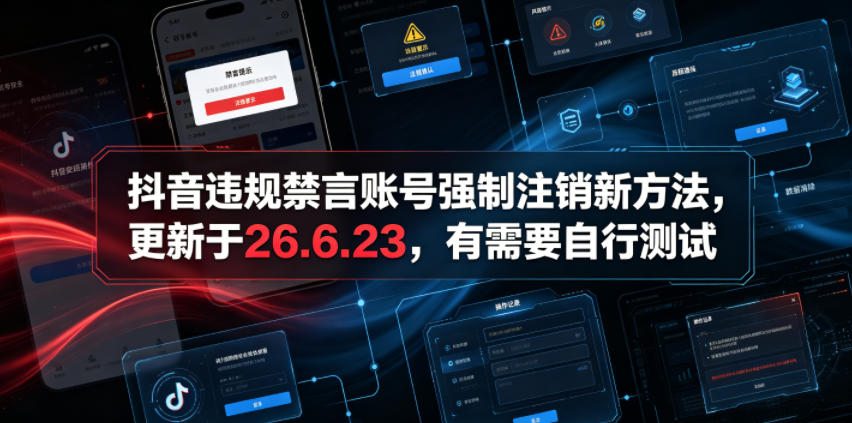 抖音违规禁言账号强制注销新方法，更新于26.6.23，有需要自行测试-优优云网创