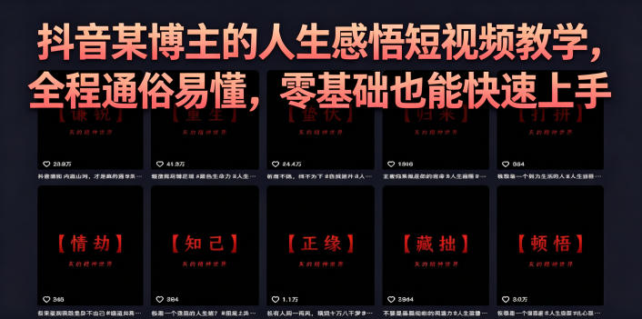 抖音某博主的灰太狼人生感悟短视频教学，全程通俗易懂，零基础也能快速上手-优优云网创