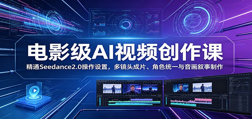 电影级AI视频创作课：精通Seedance2.0操作设置，多镜头成片、角色统一与音画叙事制作-优优云网创