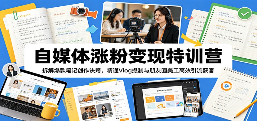 自媒体涨粉变现特训营：拆解爆款笔记创作诀窍，精通Vlog摄制与朋友圈美工高效引流获客-优优云网创