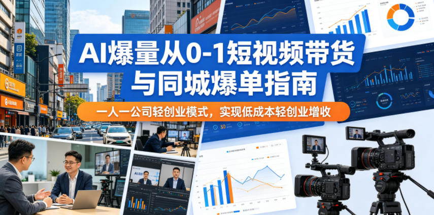AI爆量从0-1短视频带货与同城爆单指南，一人一公司轻创业模式，实现低成本轻创业增收-优优云网创