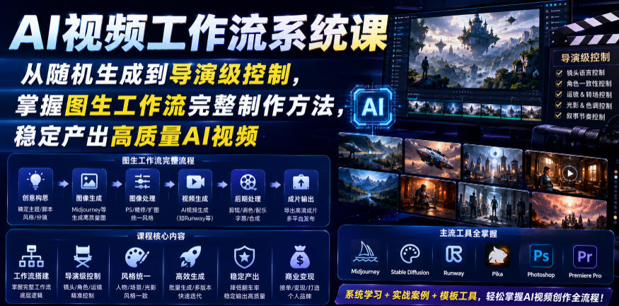 AI视频工作流系统课,从随机生成到导演级控制,掌握图生工作流完整制作方法,稳定产出高质量AI视频-优优云网创