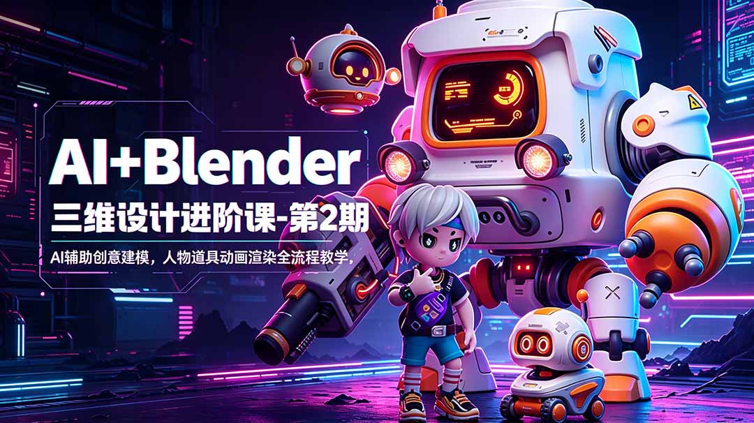 AI+Blender三维设计进阶课-第2期:AI辅助创意建模,人物道具动画渲染全流程教学-优优云网创