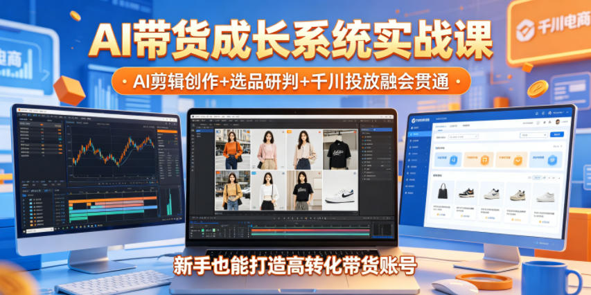 AI带货成长系统实战课,AI剪辑创作+选品研判+千川投放融会贯通,新手也能打造高转化带货账号(更新2026年)-优优云网创