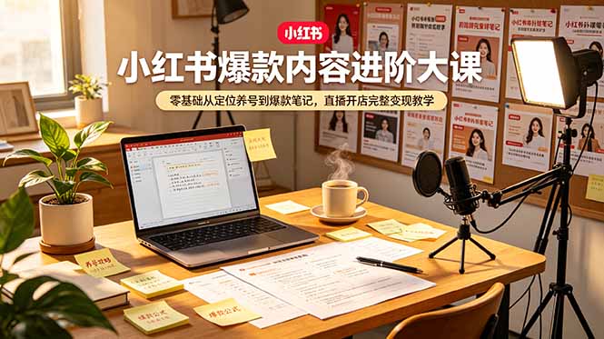 小红书爆款内容进阶大课，零基础从定位养号到爆款笔记，直播开店完整变现教学-优优云网创
