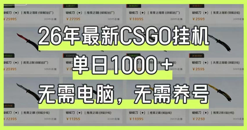 26年最新CSGO挂G系统,单日1000+,无需电脑,无需养号,0基础可上手【揭秘】-优优云网创