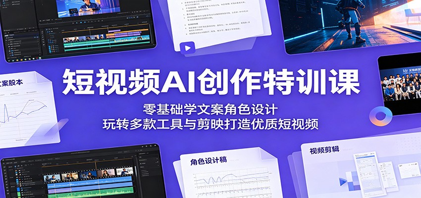 短视频AI创作特训课：零基础学文案角色设计，玩转多款工具与剪映打造优质短视频-优优云网创