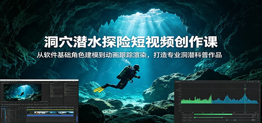 洞穴潜水探险短视频创作课：从软件基础角色建模到动画跟踪渲染，打造专业洞潜科普作品-优优云网创