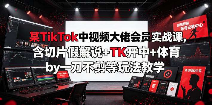 某TikTok中视频大佬会员实战课，含切片假解说+TK开中+体育by一刀不剪等玩法教学-优优云网创