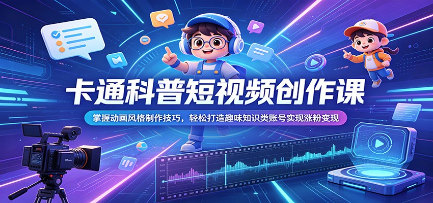 卡通科普短视频创作课：掌握动画风格制作技巧，轻松打造趣味知识类账号实现涨粉变现-优优云网创