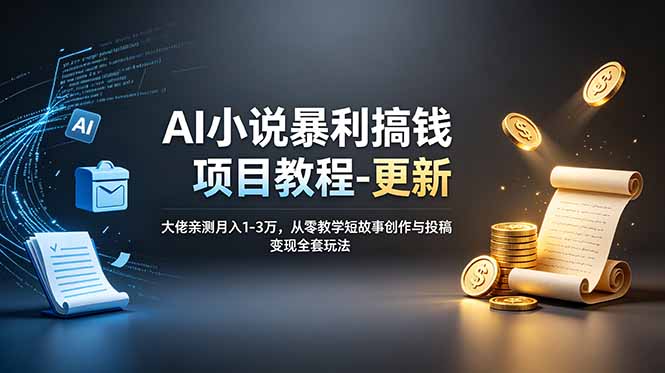 AI小说暴利搞钱项目教程-更新，大佬亲测月入1-3万，从零教学短故事创作与投稿变现全套玩法-优优云网创