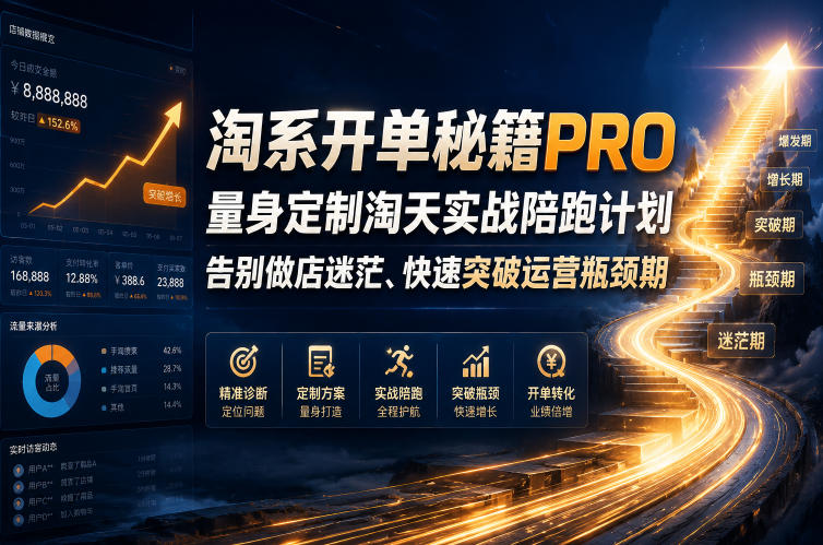 淘系开单秘籍PRO,量身定制淘天实战陪跑计划,告别做店迷茫、快速突破运营瓶颈期(2026年6月22日)-优优云网创
