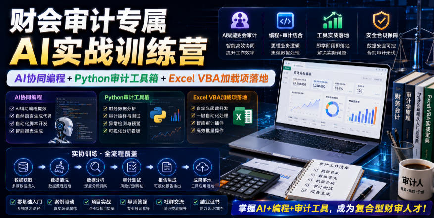 财会审计专属AI实战训练营｜AI协同编程+Python审计工具箱+Excel VBA加载项落地-优优云网创