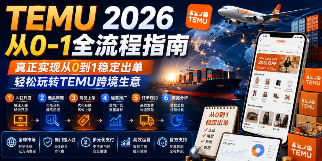 TEMU 2026从0-1全流程指南，真正实现从0到1稳定出单，轻松玩转TEMU跨境生意-优优云网创