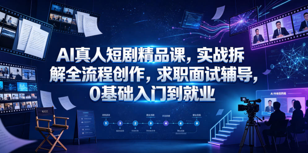 AI真人短剧精品课,实战拆解全流程创作,求职面试辅导,0基础入门到就业-优优云网创