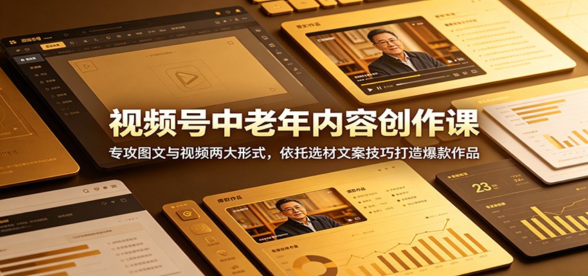 视频号中老年内容创作课：专攻图文与视频两大形式，依托选材文案技巧打造爆款作品-优优云网创