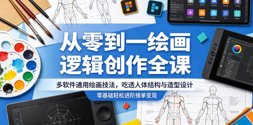 从零到一绘画逻辑创作全课,多软件通用绘画技法,吃透人体结构与造型设计,零基础轻松进阶接单变现-优优云网创