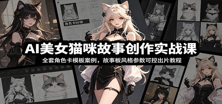 AI美女猫咪故事创作实战课：全套角色卡模板案例，故事板风格参数可控出片教程-优优云网创