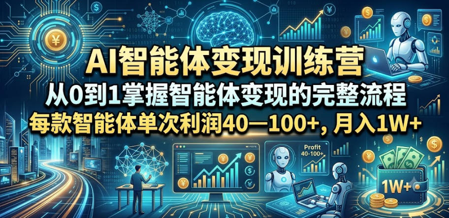 AI智能体变现训练营，从0到1掌握智能体变现的完整流程，每款智能体单次利润40—100+，月入1W+-优优云网创