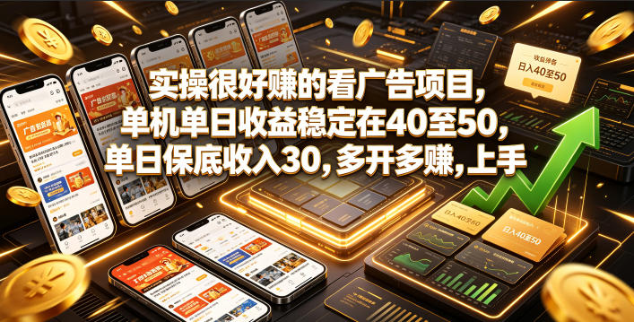 实操很好賺的看广告项目，单机单日收益稳定在40至50，单日保底收入30，多开多賺，上手就能变现【揭秘】-优优云网创