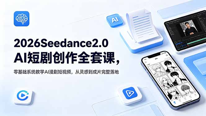 2026Seedance2.0AI短剧创作全套课，零基础系统教学AI漫剧短视频，从灵感到成片完整落地-优优云网创