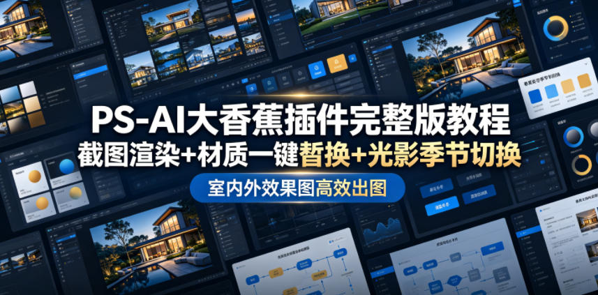 PS-AI大香蕉插件完整版教程，截图渲染+材质一键替换+光影季节切换，室内外效果图高效出图高阶课程-优优云网创