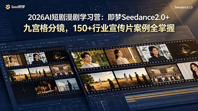 2026AI短剧漫剧学习营：即梦Seedance2.0+九宫格分镜，150+行业宣传片案例全掌握-优优云网创