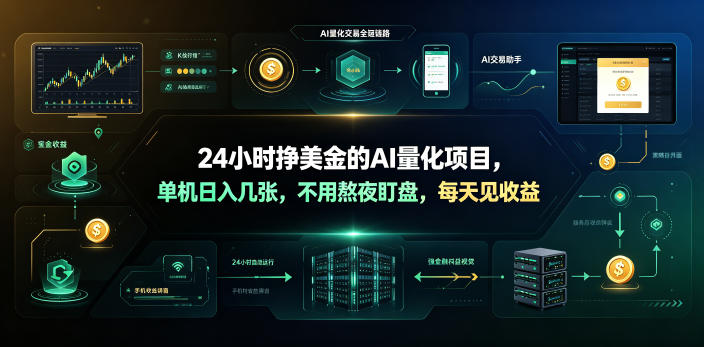 24小时挣美金的AI量化项目,单机日入几十美刀,不用熬夜盯盘,每天见收益【揭秘】-优优云网创