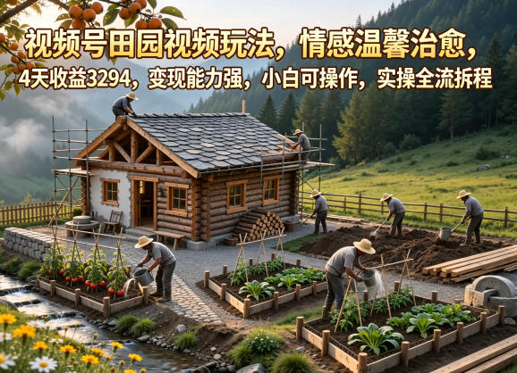 视频号田园视频玩法，情感温馨治愈，4天收益3294，变现能力强，小白可操作，实操全流程拆解-优优云网创