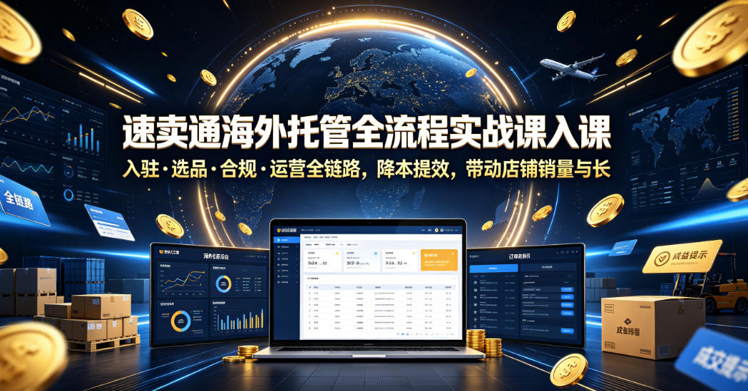 速卖通海外托管全流程实战课入驻・选品・合规・运营全链路，降本提效，带动店铺销量与收益增长-优优云网创