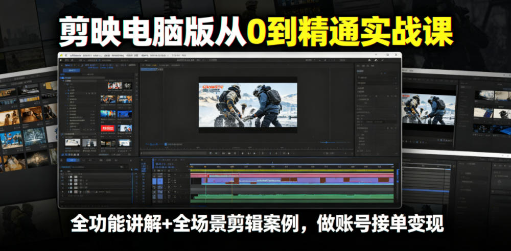 剪映电脑版从0到精通实战课,全功能讲解+全场景剪辑案例,做账号接单变现-优优云网创